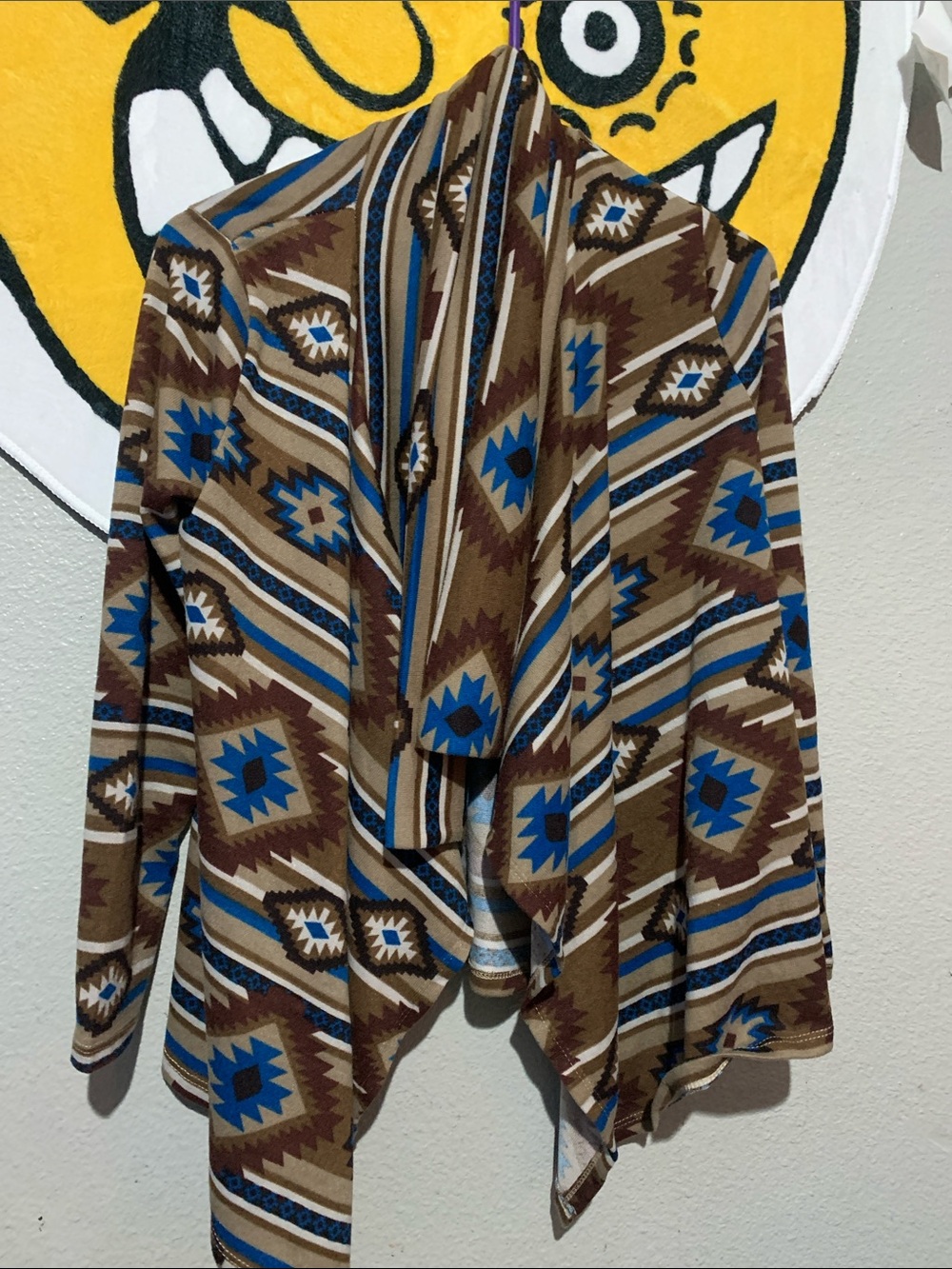 Ambiance Aztec Open-Front Cardigan - Brown, Blue & Cream